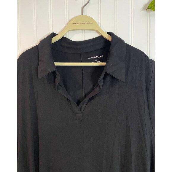 Lane Bryant Womens Black Plus Size 22/24 Short Sleeve Collared Flowy Top - Picture 3 of 10